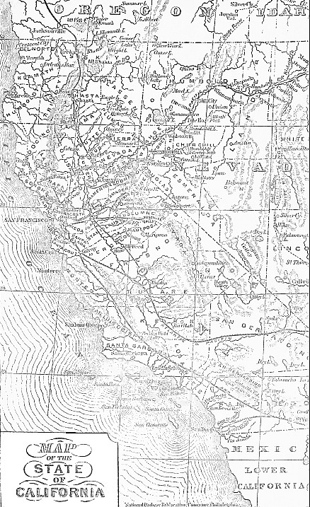 gold rush map california. Early Day Map of California