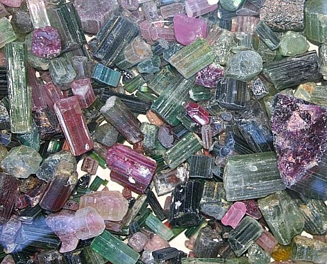 Multiple Colors of Tourmaline Crystals